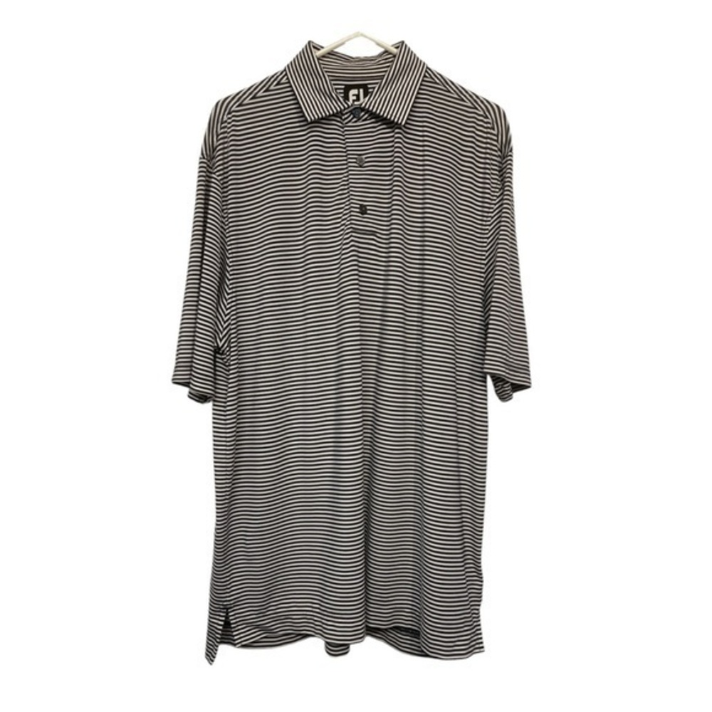 FootJoy Performance Polo Golf Stripe Shirt Navy White Size Large EUC #1210